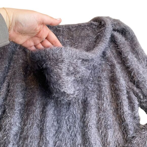 Free People‎ Women’s L Fuzzy Light As a Feather Hoodie Sweater  Grey Cozy New - Picture 7 of 10